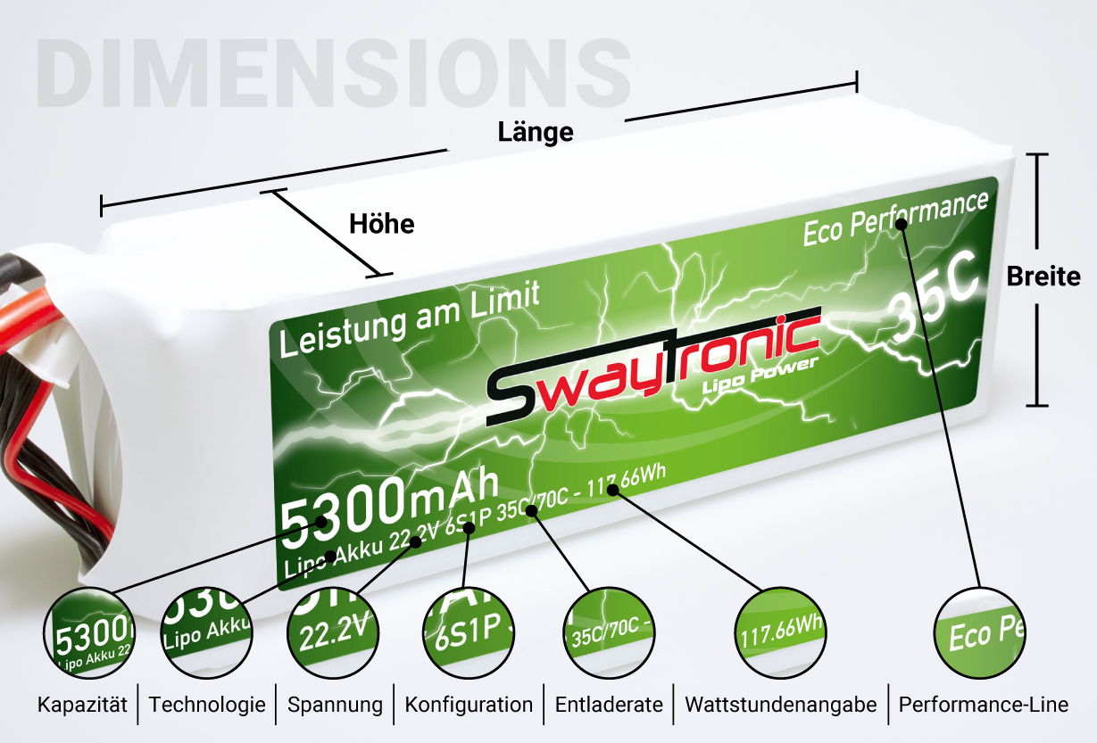 SWAY-AIR LiPo 2S 7.4V 1300mAh 35C/70C  Mini T